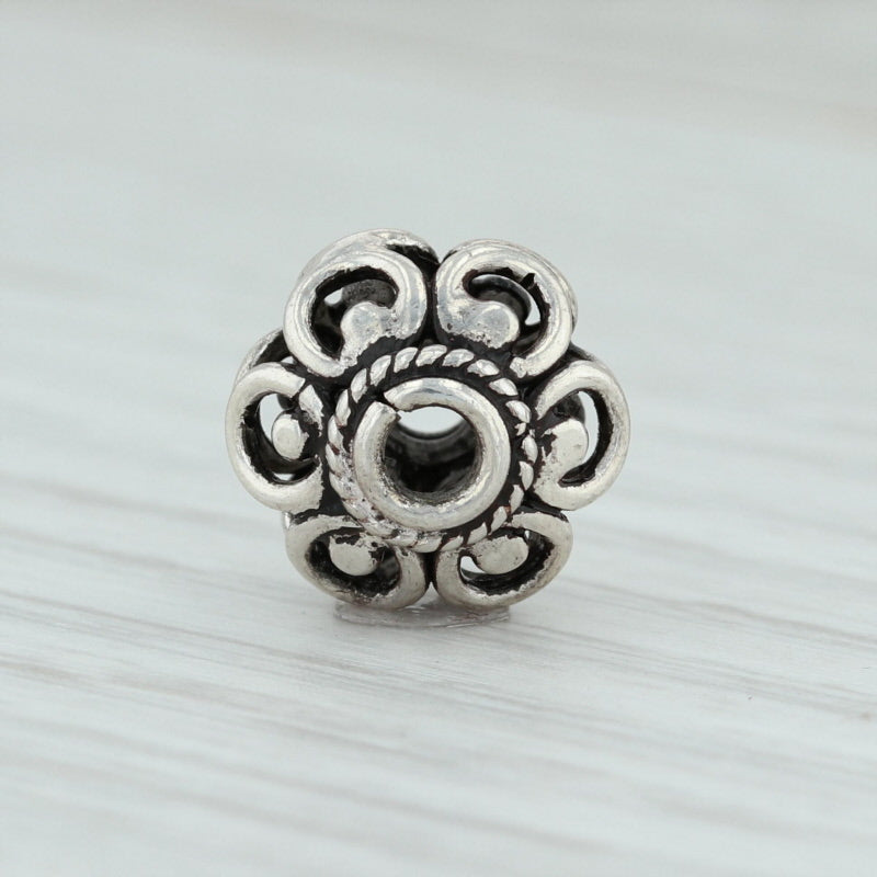 Light Gray Floral Bead Charm Sterling Silver Jewelry Making Crafting 925