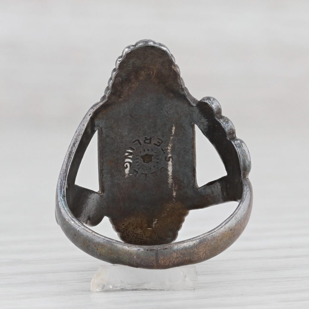 Light Gray Vintage Native American Turquoise Ring Sterling Silver Size 5 Bell Trading
