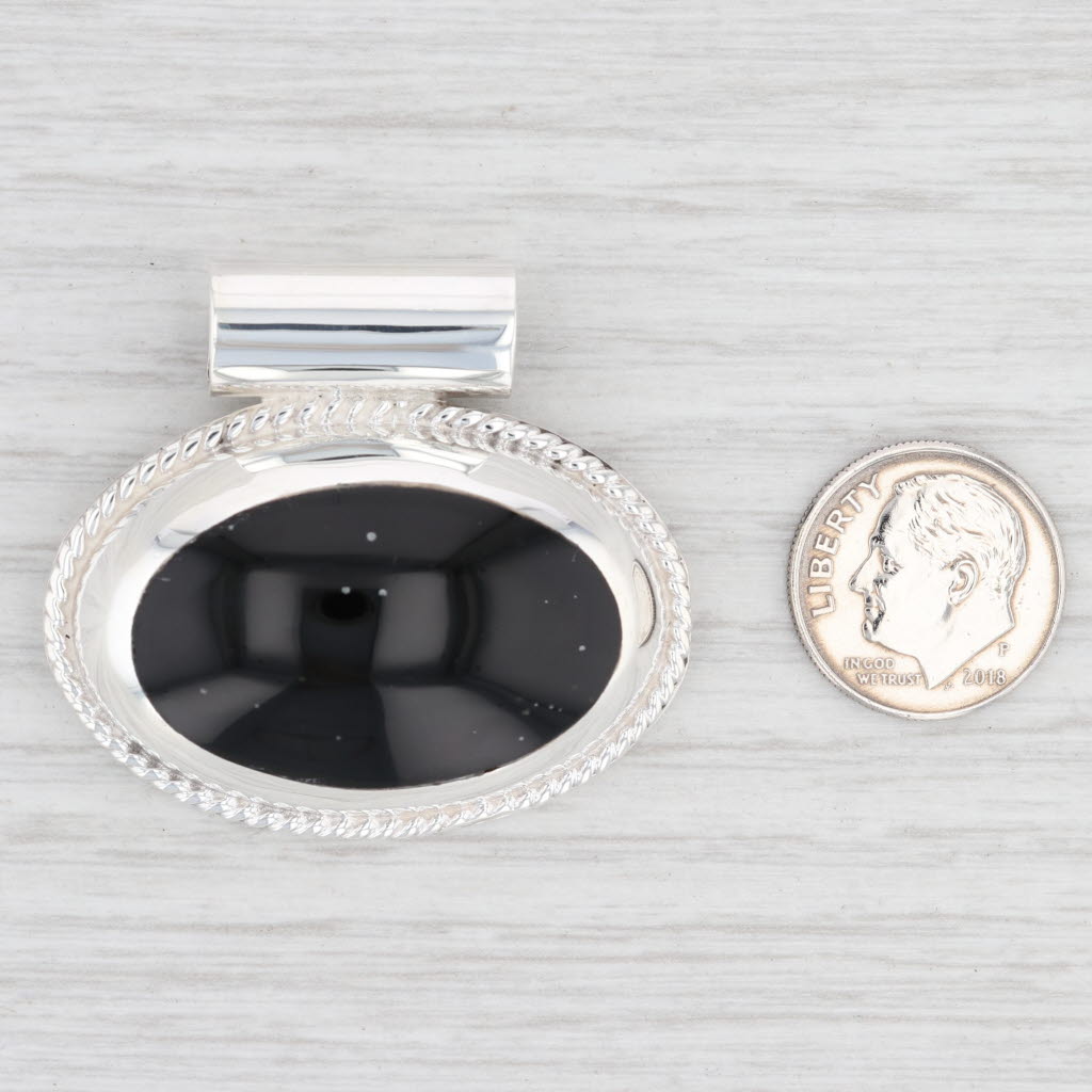 Light Gray New Black Resin Pendant 925 Sterling Silver Mexico Statement B12748