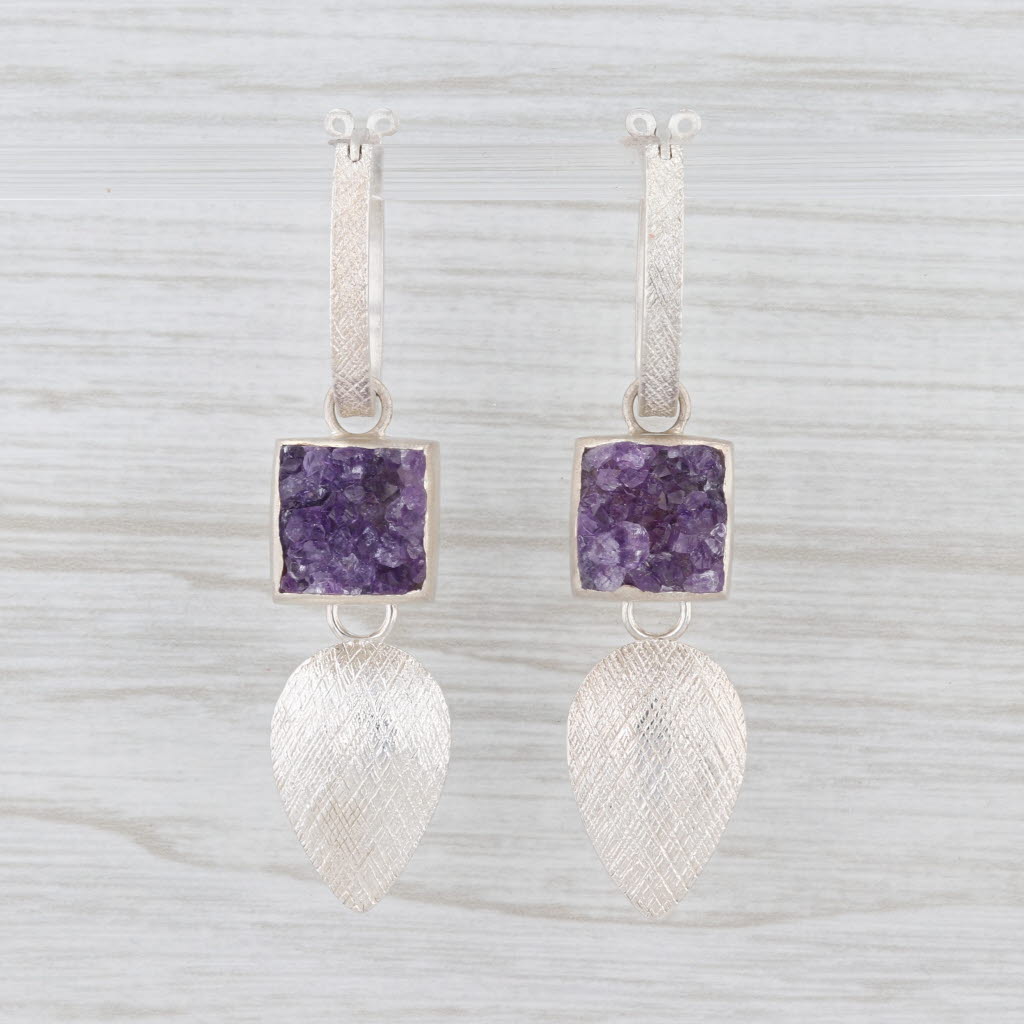 Light Gray New Nina Nguyen Hoop Earrings Sterling Silver Amethyst Druzy Charms