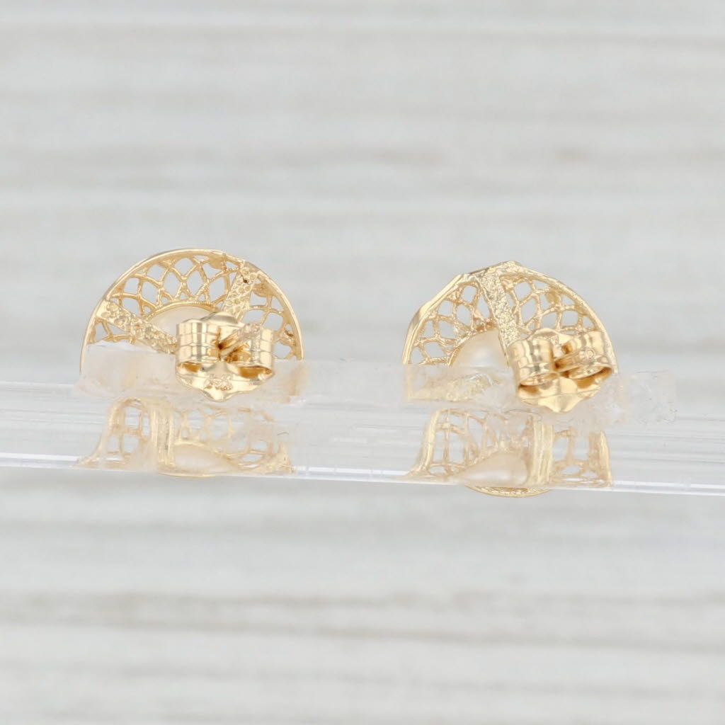 Light Gray Freshwater Cultured Pearl Filigree Stud Earrings 14k Yellow Gold