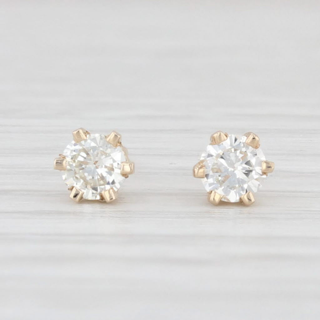 Light Gray 0.20ctw Diamond Stud Earrings 14k Yellow Gold Round Solitaire April Birthstone