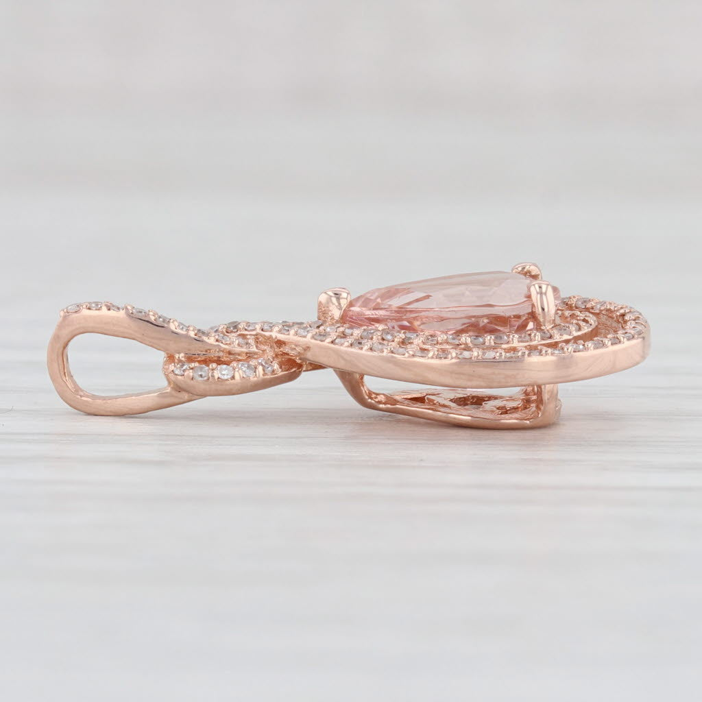 Light Gray 2.10ctw Peach Morganite Diamond Teardrop Pendant 14k Rose Gold Pear Cut