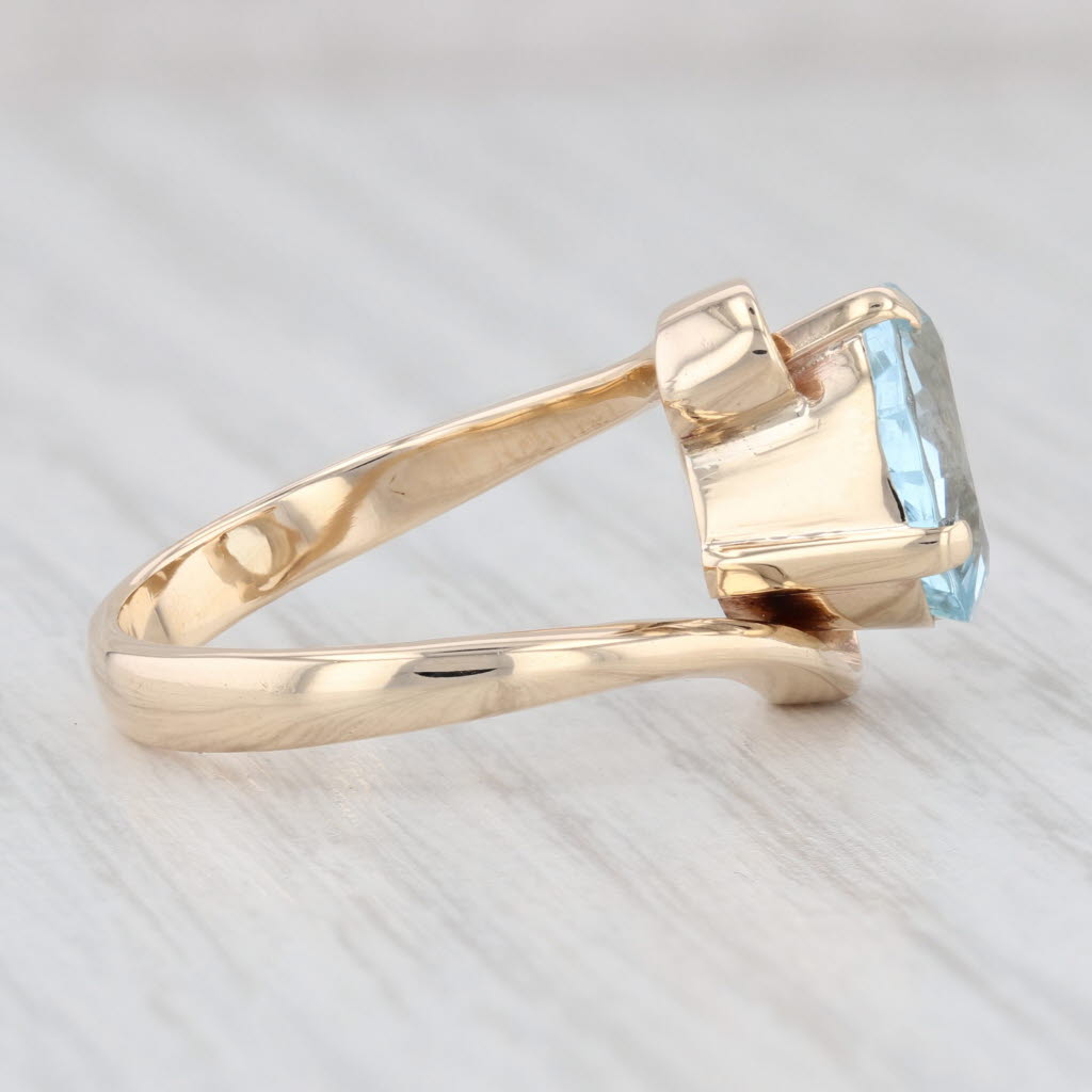 Light Gray 1.40ct Aquamarine Bypass Ring 10k Gold Size 7 Oval Solitaire March Birthstone