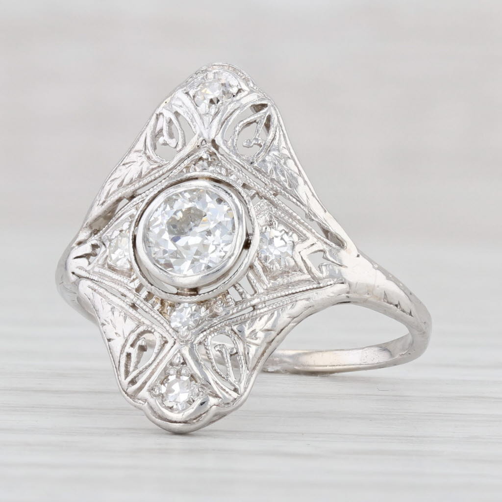 Light Gray 0.65ctw Diamond Filigree Art Deco Ring Platinum Size 7.75