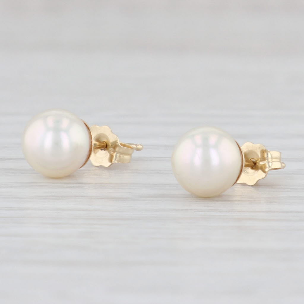 Cultured Pearl Stud Earrings 14k Yellow Gold June Birthstone 6.8mm