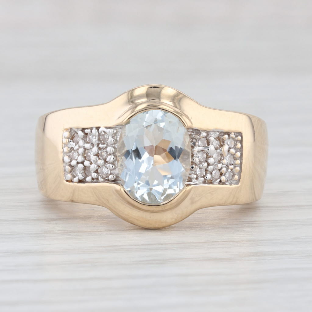 Light Gray 1.90ctw Oval Aquamarine Diamond Ring 14k Yellow Gold Size 7.75