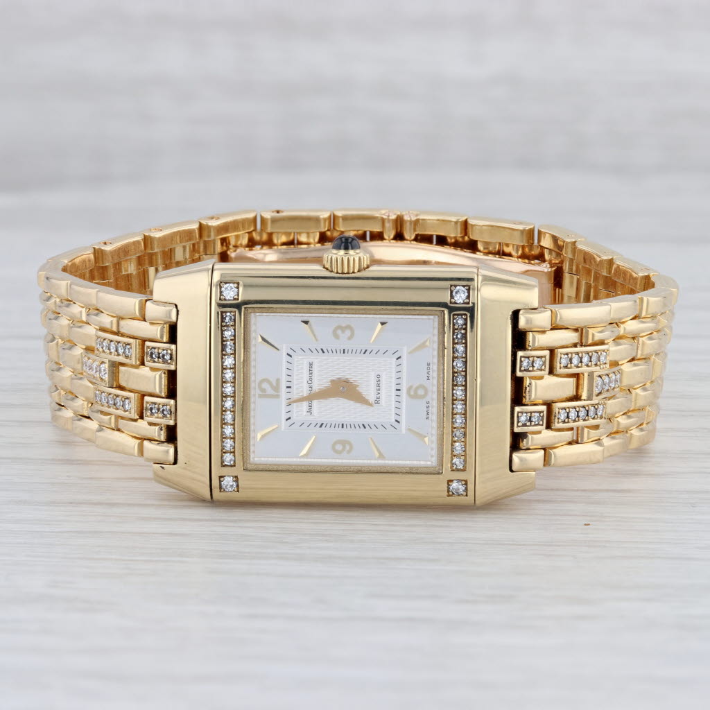Light Gray Jaeger-LeCoultre Reverso Diamond Ladies Watch Bracelet 18k Yellow Gold 265.1.86