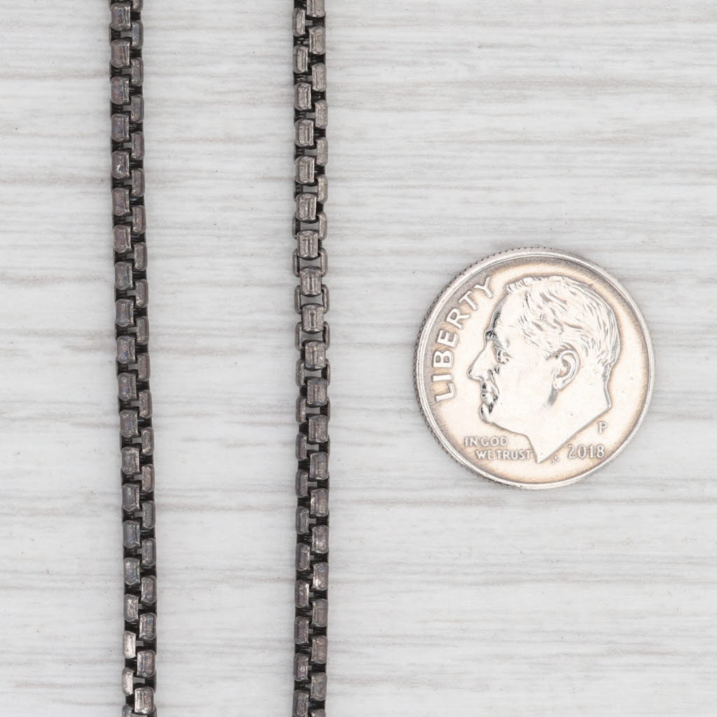 Light Gray New Box Chain Necklace Oxidized Sterling Silver 16” 2.5mm