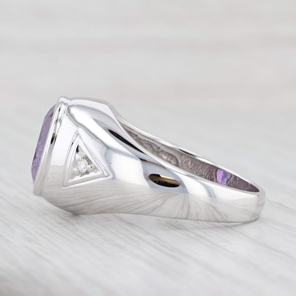 Light Gray 4.84ctw Oval Amethyst Diamond Ring 14k White Gold Size 12 Men's