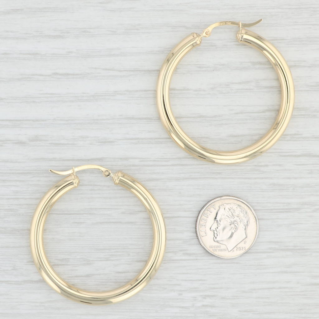 Light Gray New Round Hoop Earrings 14k Yellow Gold 4 x 39mm Pierced Hoops