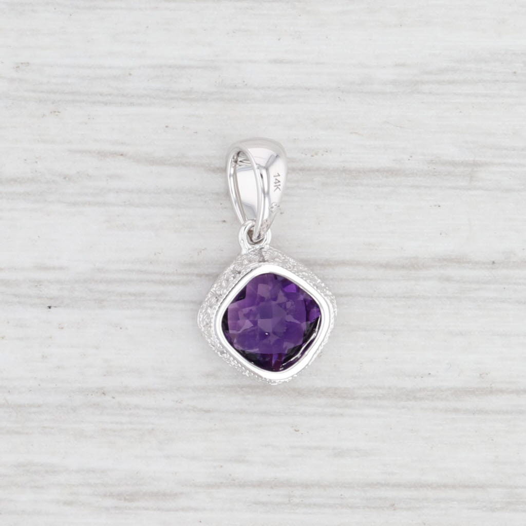 Light Gray New 0.8ct Amethyst Drop Pendant 14k White Gold Solitaire February Birthstone