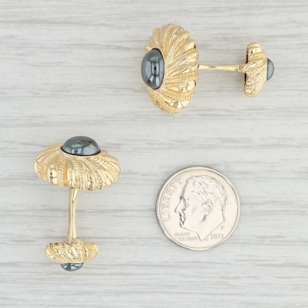 Light Gray Tiffany & Co Schumberger Hematite Cufflinks w/ Pouch 18k Yellow Gold
