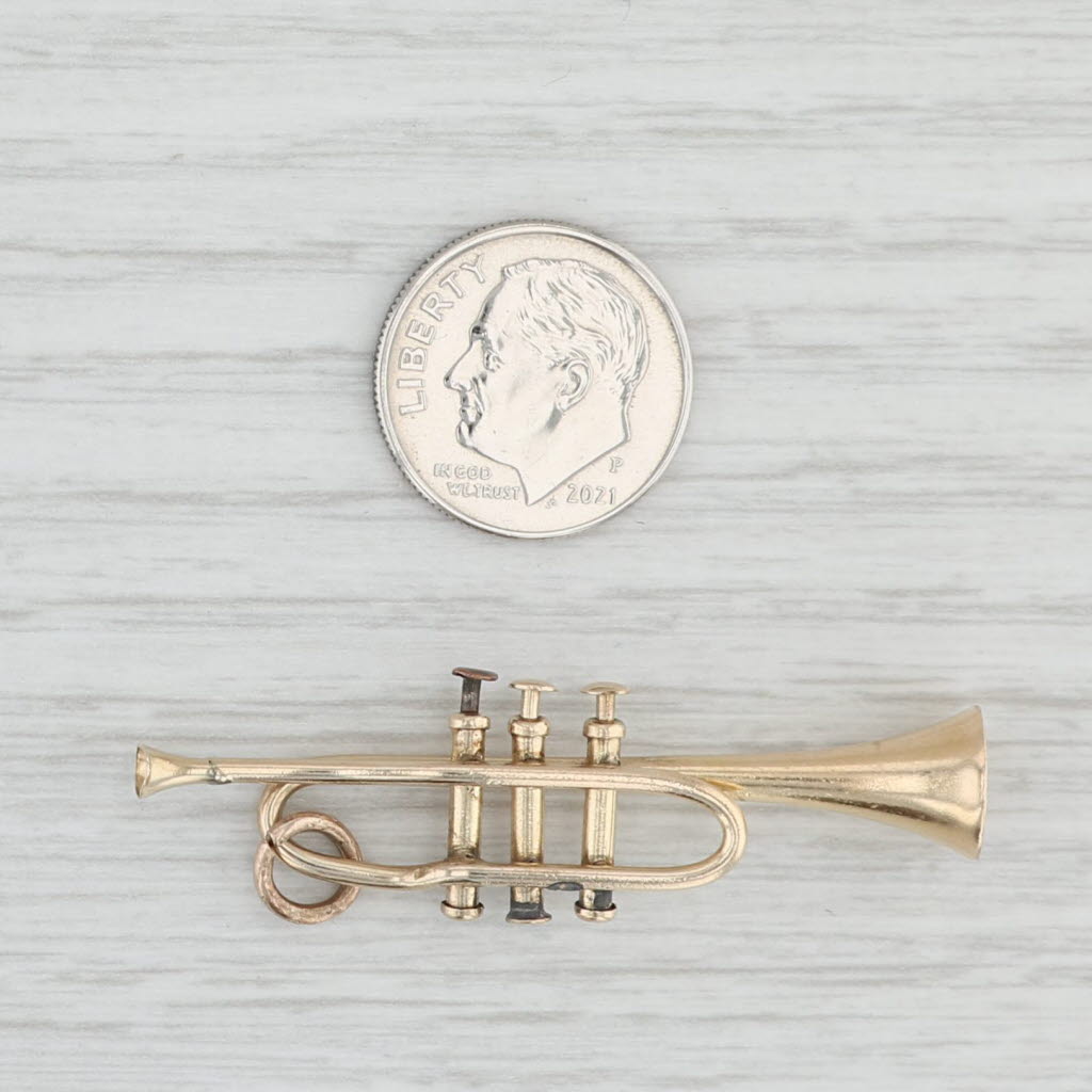 Light Gray Detailed Trumpet Charm 14k Yellow Gold Custom Handmade Pendant