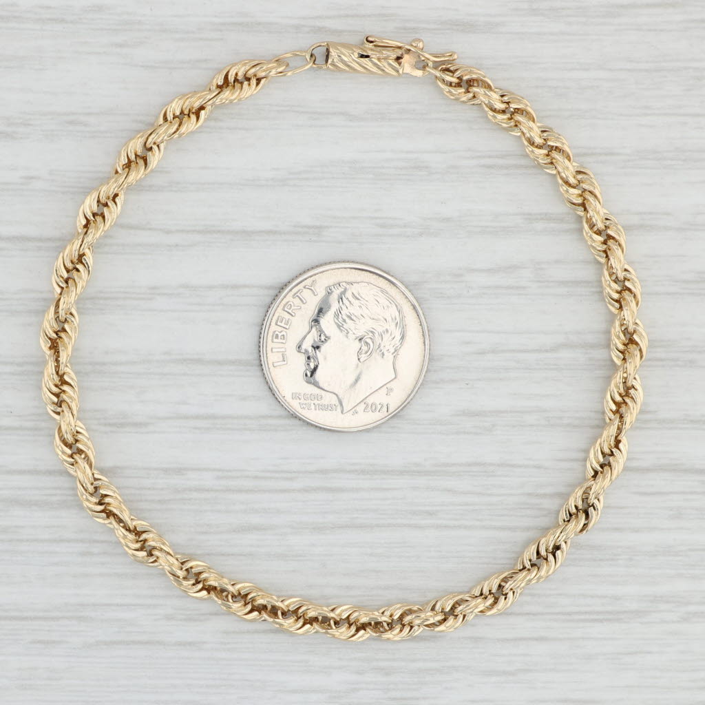 Light Gray Rope Chain Bracelet 14k Yellow Gold 7.25" 3.9mm
