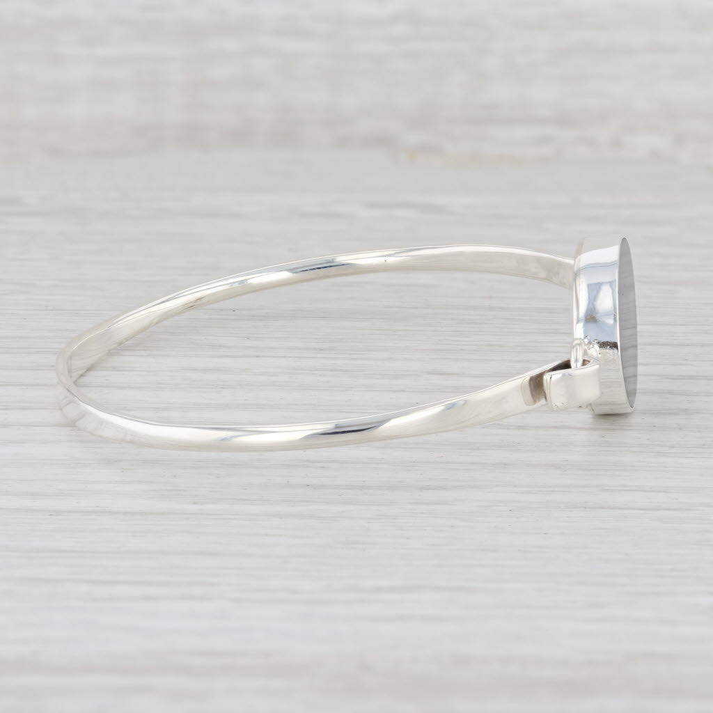 Light Gray New Black Resin Bangle Bracelet Sterling Silver 7" 925 Statement