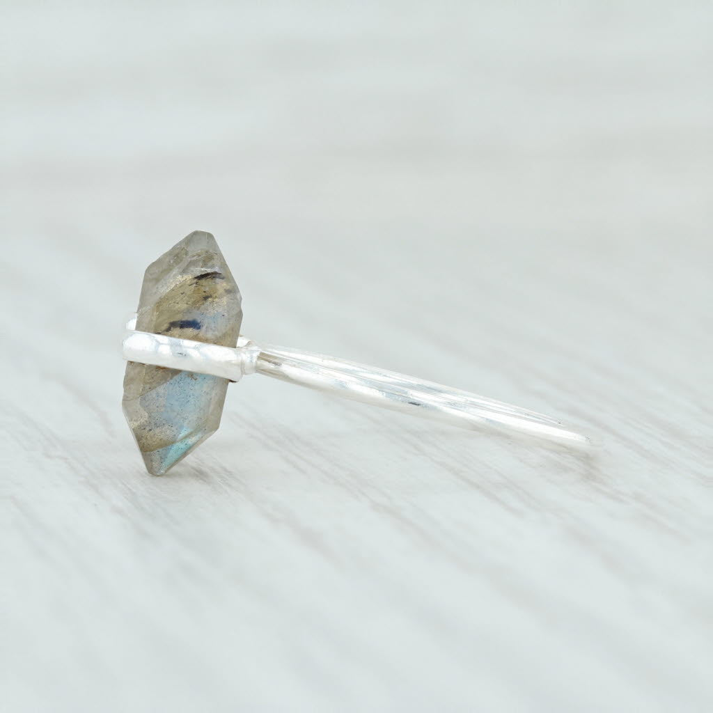 Light Gray New Gray Labradorite Ring Sterling Silver Adjustable Size Handmade