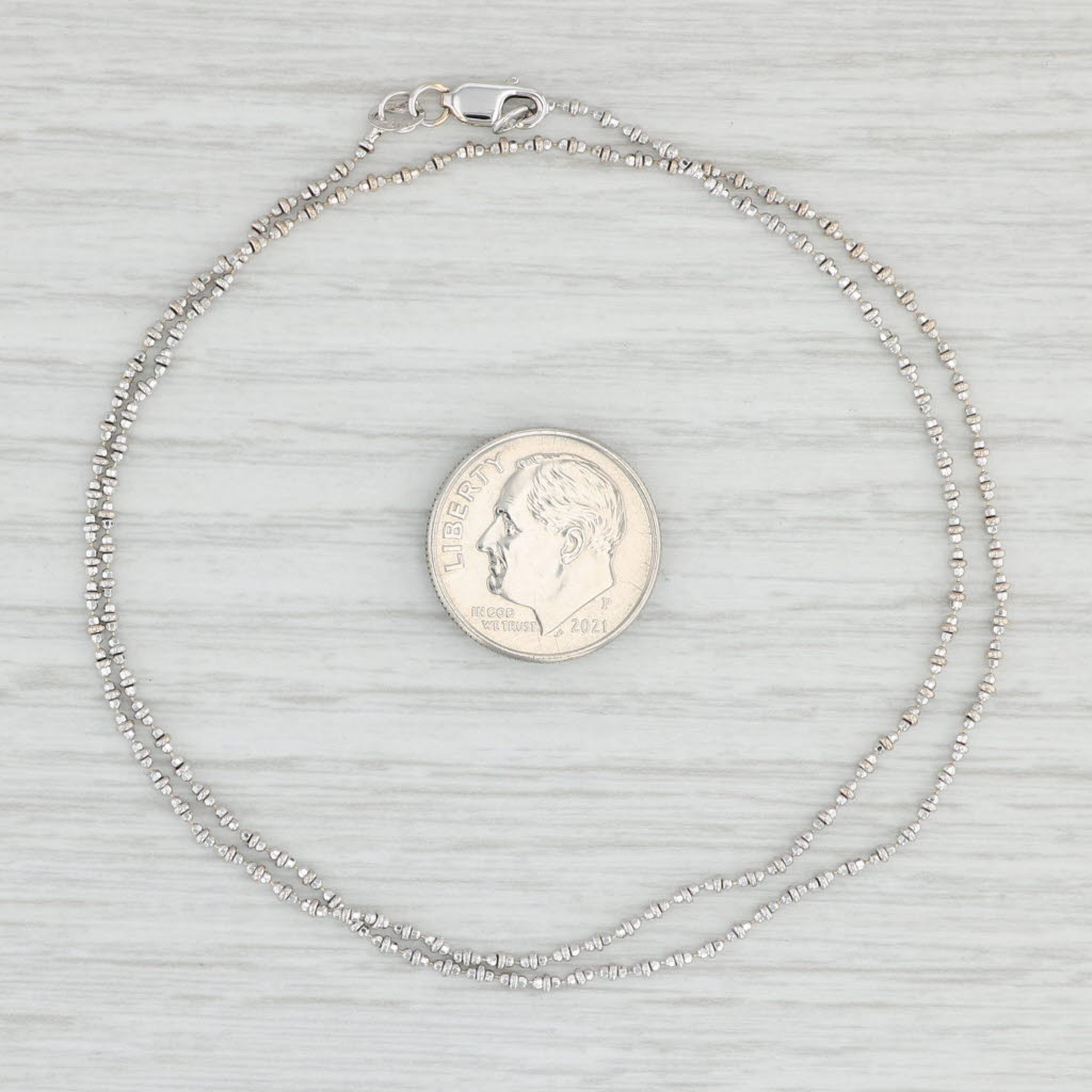 Light Gray 16” Bead Chain Necklace 750 18k White Gold 1.4mm Lobster Clasp