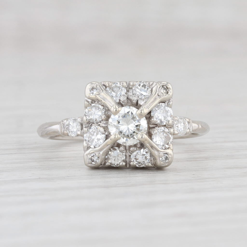 Light Gray Vintage 0.92ctw Diamond Halo Engagement Ring 14k White Gold Size 8.5