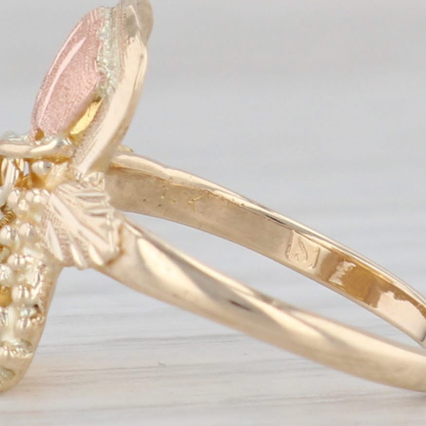 Light Gray Tri-Toned Leaf Ring 10k Yellow Rose Green Gold Size 4 Floral