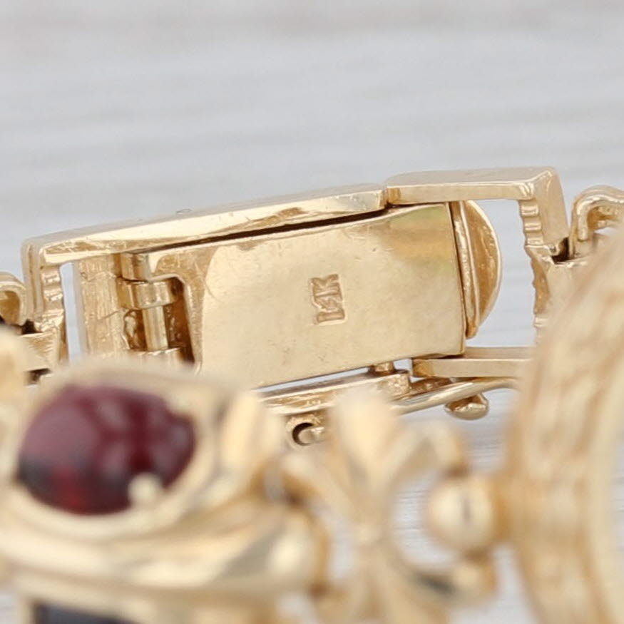 Gray Gemstone Coin Holder Bracelet 14k Yellow Gold Holds 1/10 American Gold Eagles