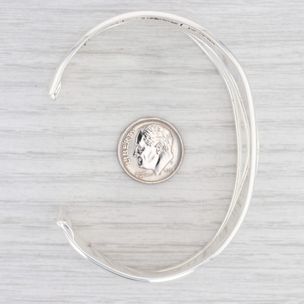 Light Gray New Engravable Ridged Cuff Bracelet Sterling Silver 7.25" 28mm Statement Mexico
