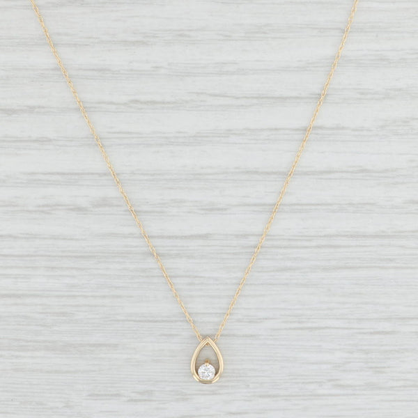 Light Gray New 0.10ct Diamond Teardrop Pendant Necklace 14k Yellow Gold 18"