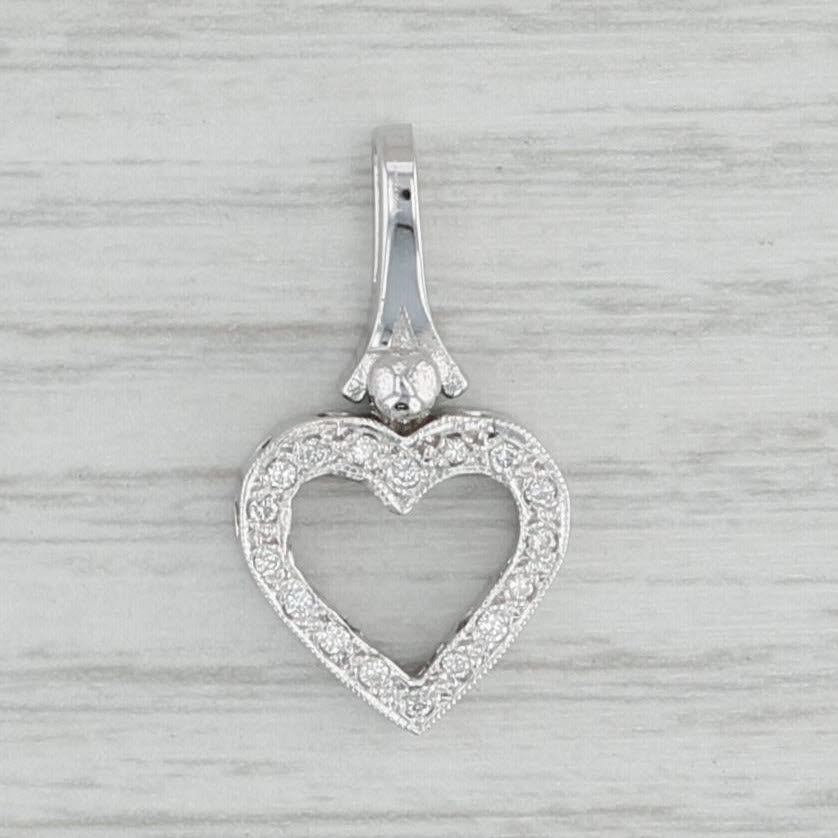 Gray 0.17ctw Diamond Moons & Stars Heart Pendant 14k White Gold