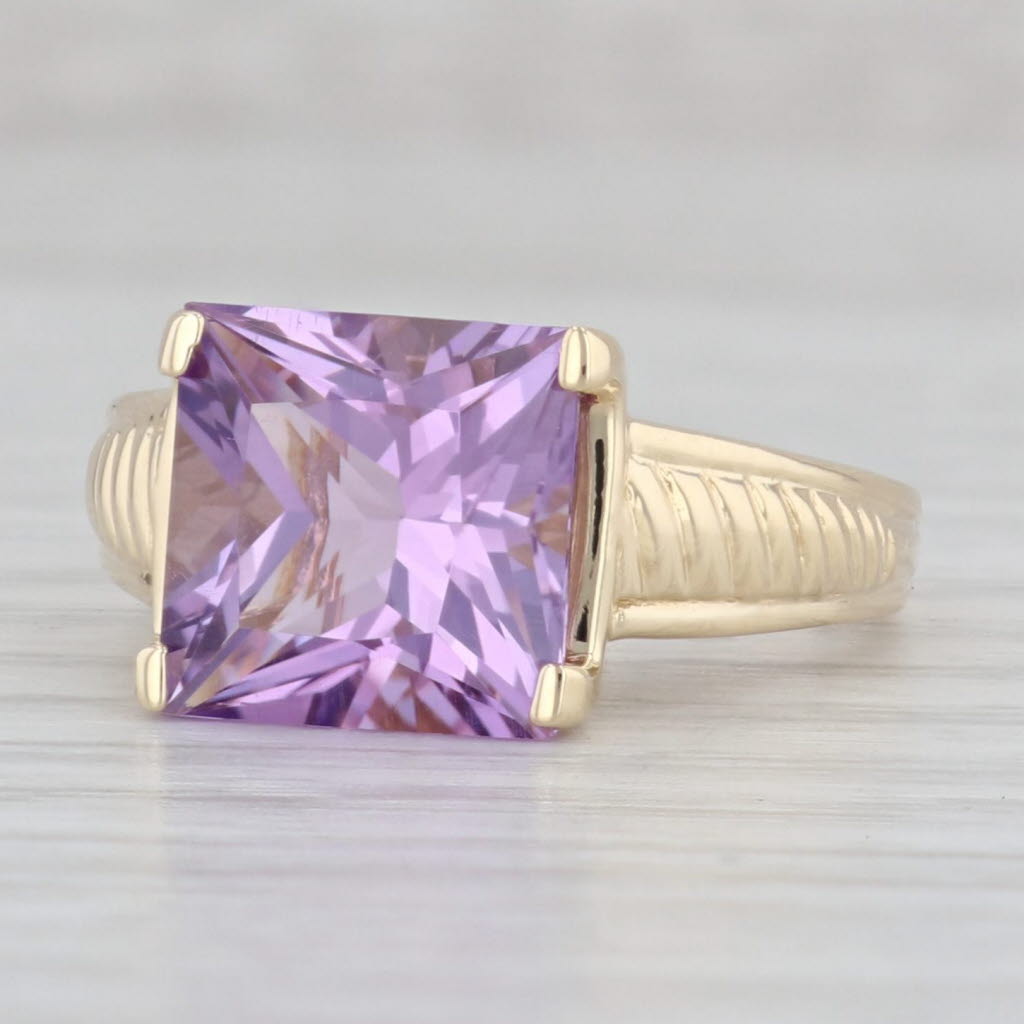 Gray 5.15ct Princess Amethyst Solitaire Ring 14k Yellow Gold Size 8 Heart Bridge