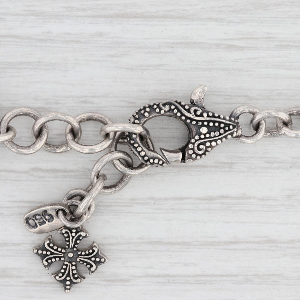 Light Gray New Ornate Gothic Statement Necklace Sterling Silver Cross Charm 18-20”