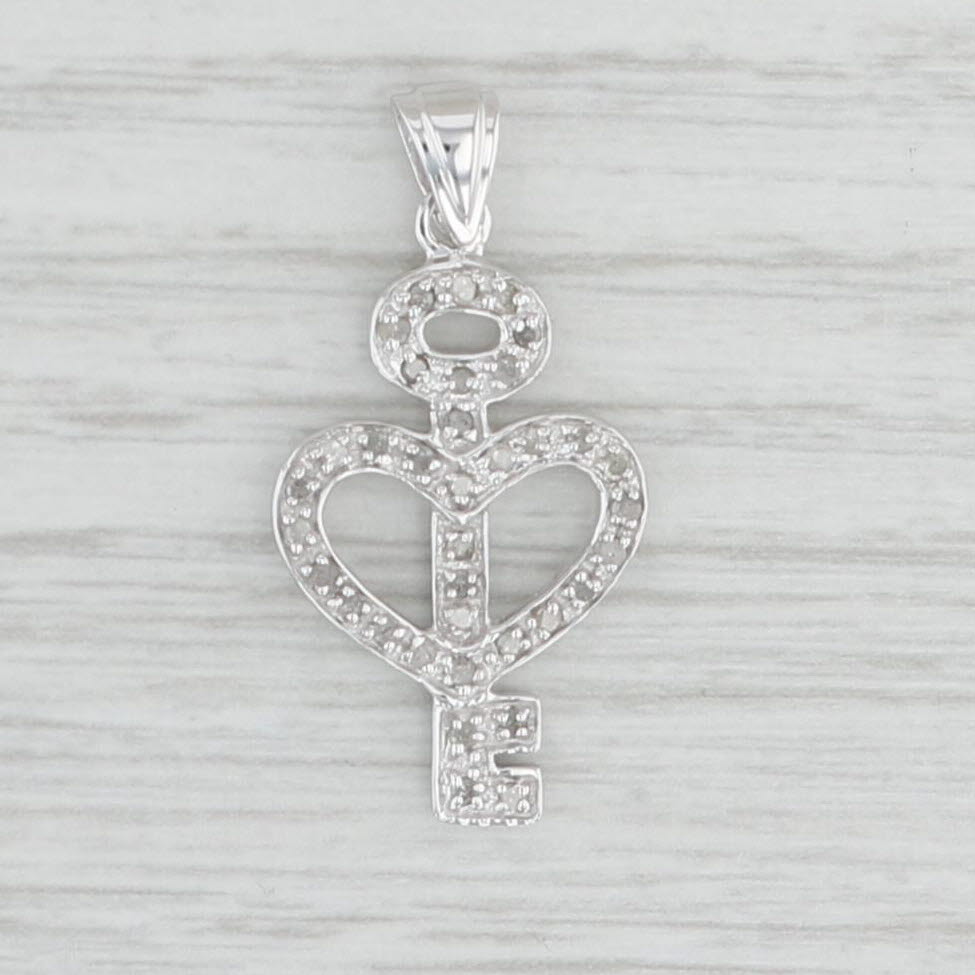 Light Gray Diamond Heart Skeleton Key Pendant 10k White Gold Love Gift Keepsake