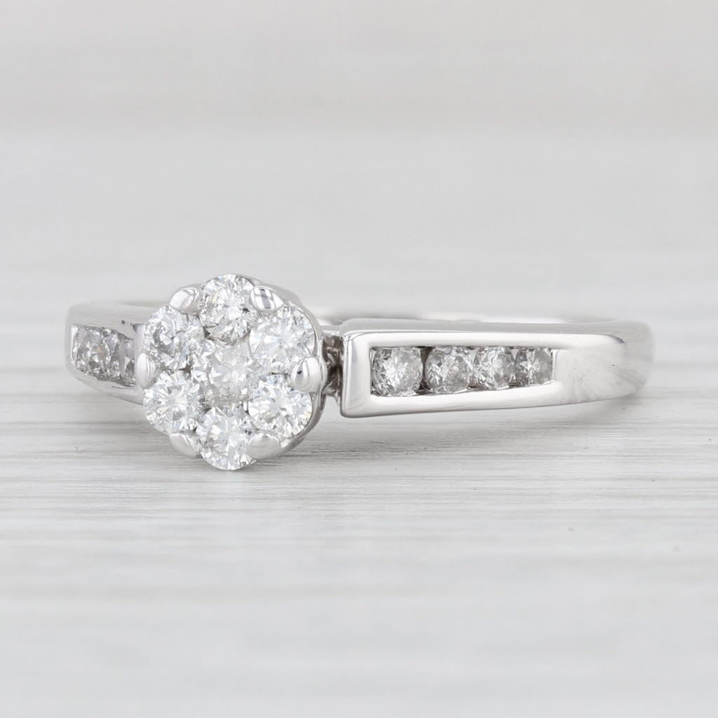 Light Gray 0.74ctw Diamond Cluster Engagement Ring 14k White Gold Size 8