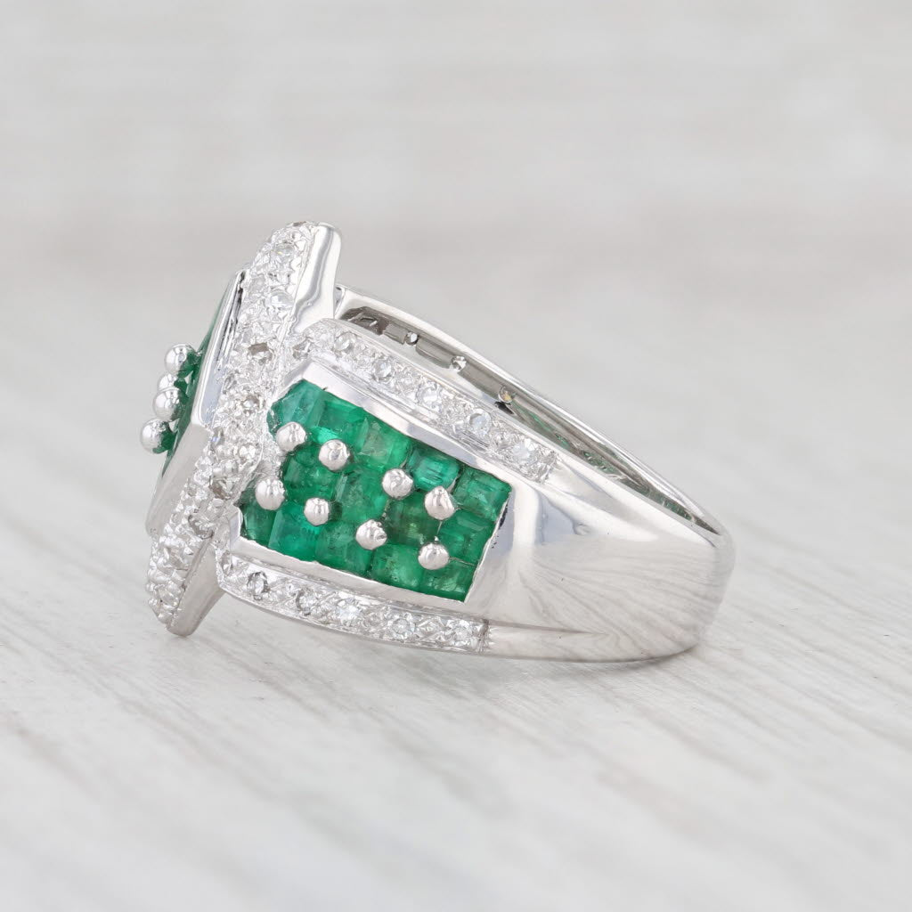 Light Gray 1.25ctw Emerald Diamond Halo Ring 14k White Gold Size 6.75 Cocktail