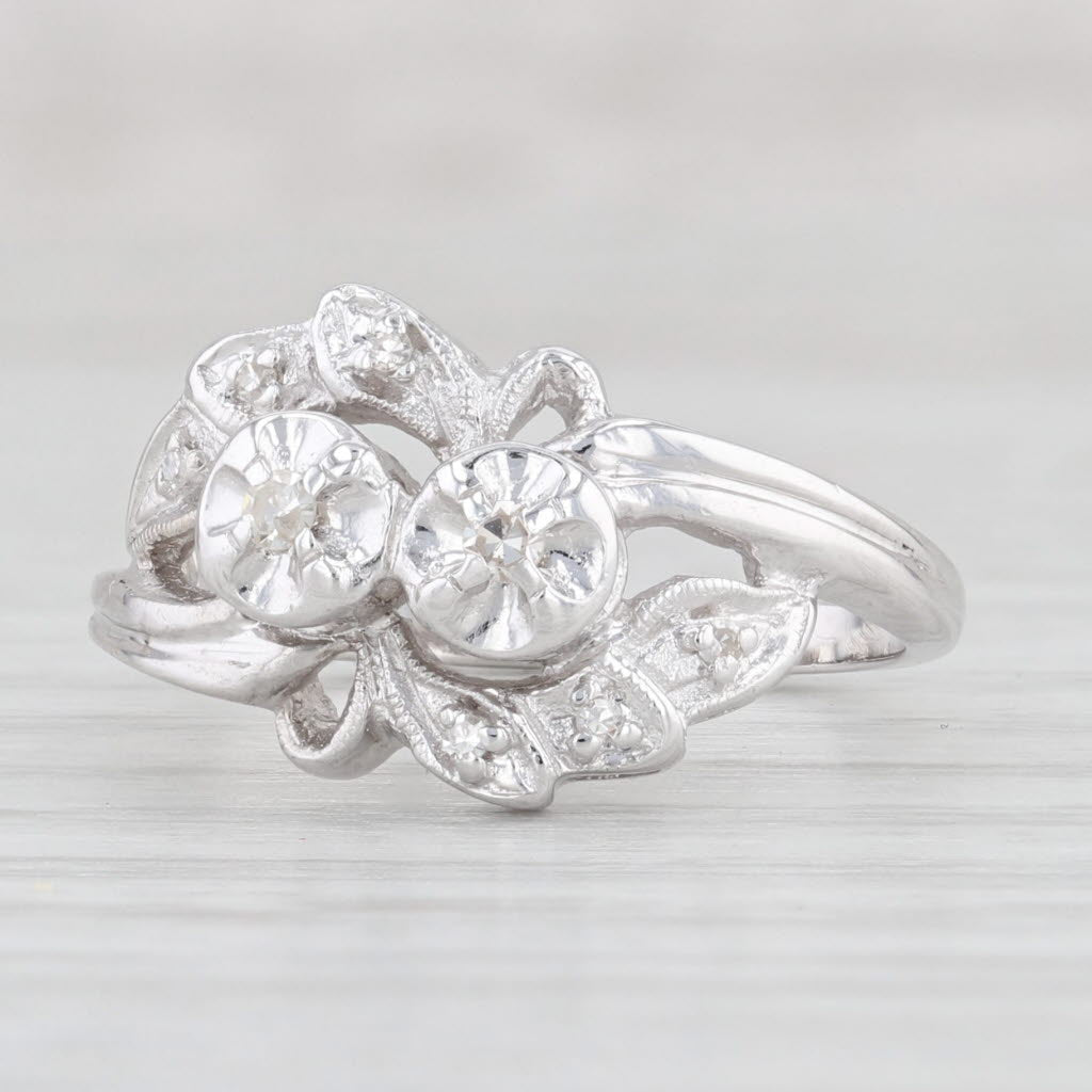 Light Gray Vintage Diamond Bypass Ring 14k White Gold Size 6.25 Anniversary