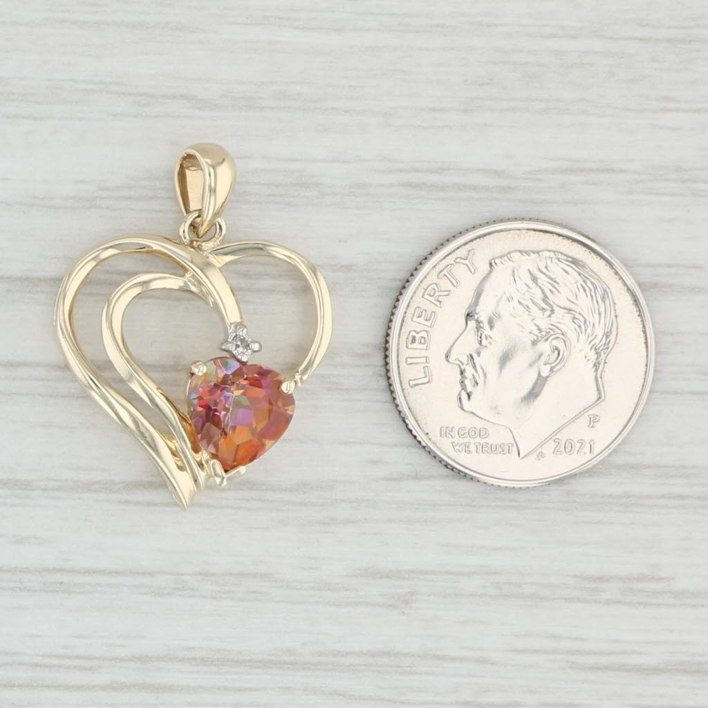 Light Gray 1.50ct Orange Mystic Topaz Heart Pendant 10k Yellow Gold Diamond Accent
