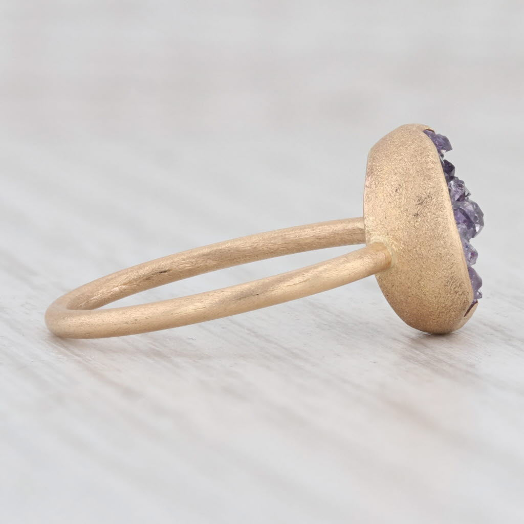 Light Gray New Nina Nguyen Amethyst Druzy Ring Brushed 18k Yellow Gold Size 7 Solitaire