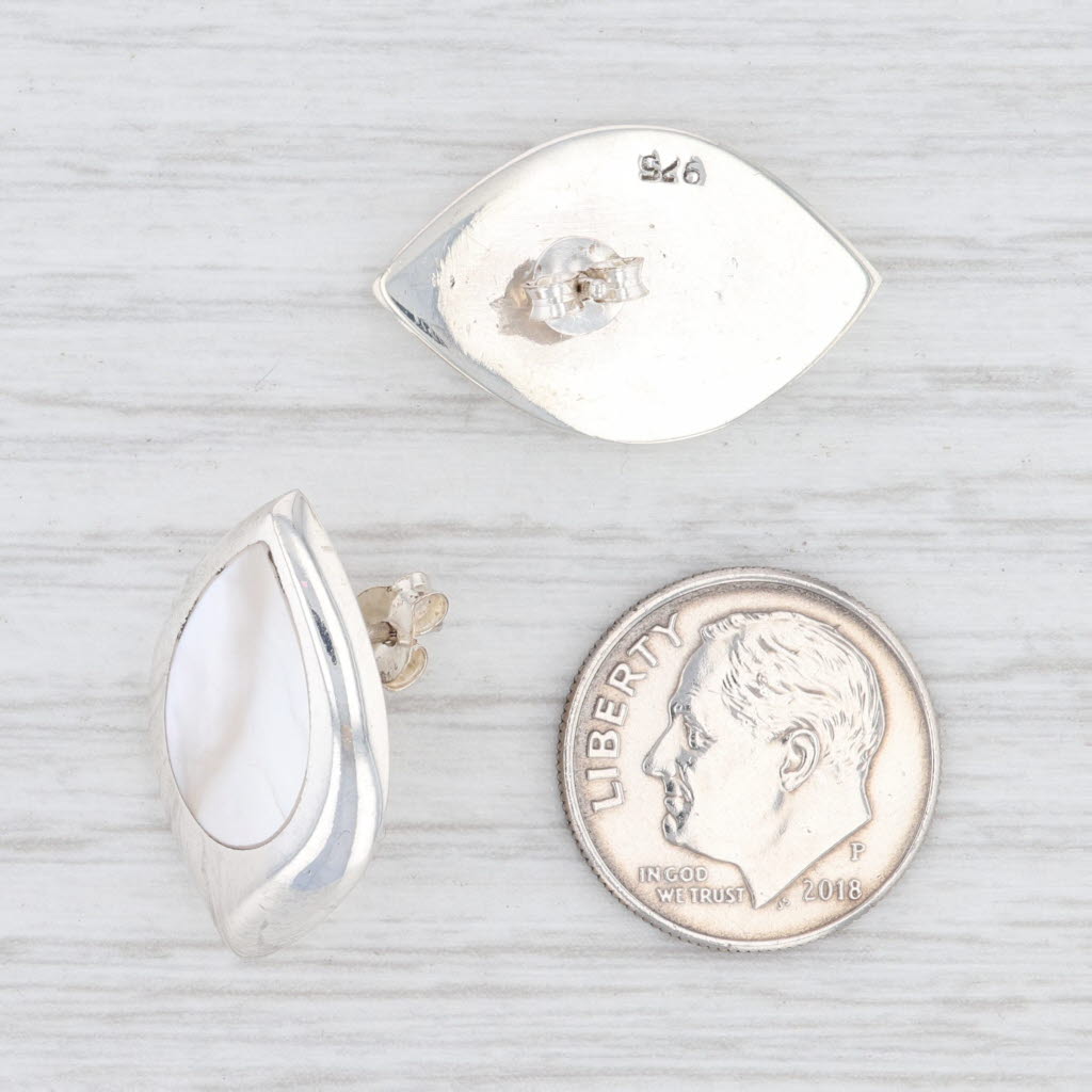 Light Gray New Mother of Pearl Stud Drop Earrings Sterling Silver 925 Pierced
