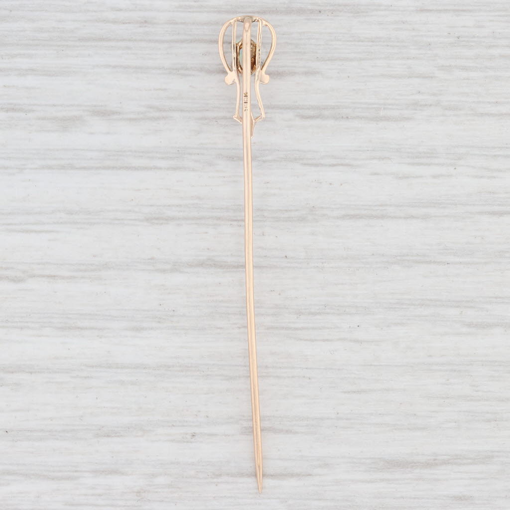 Light Gray Vintage Ostby Barton Opal Stickpin 10k Yellow Gold Solitaire October Birthstone