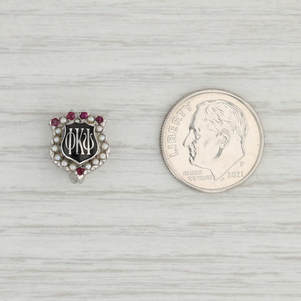 Light Gray Phi Kappa Psi Sweetheart Pin 10k White Gold Pearl Synthetic Ruby