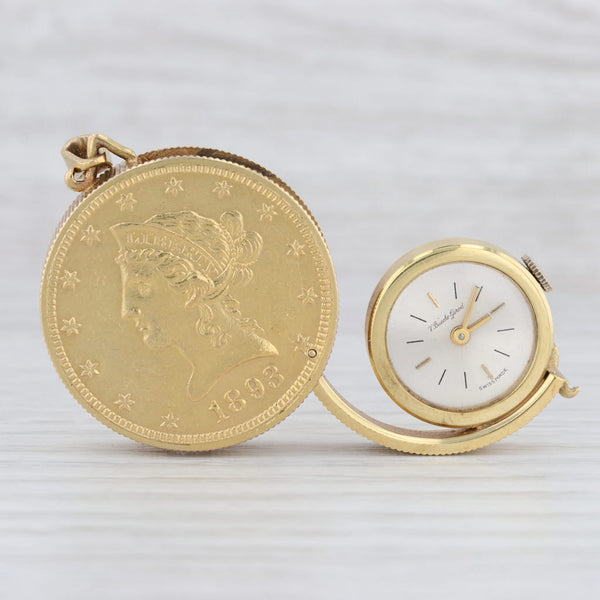Light Gray Vintage Bueche Girod 1893 $10 US Gold Liberty Head Coin Hidden Watch Pendant
