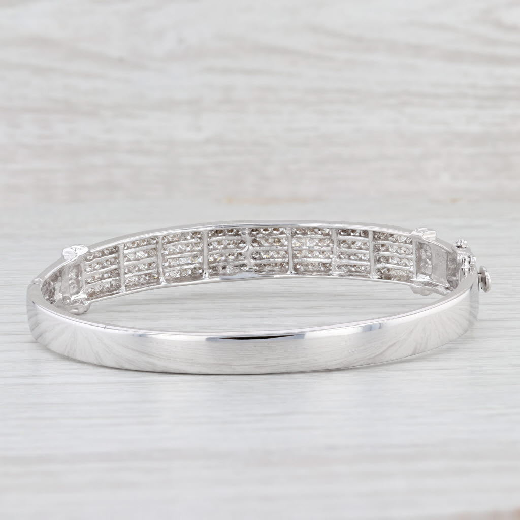 Light Gray 5.74ctw Princess Diamond Bangle Bracelet 14k White Gold 7" 9.5