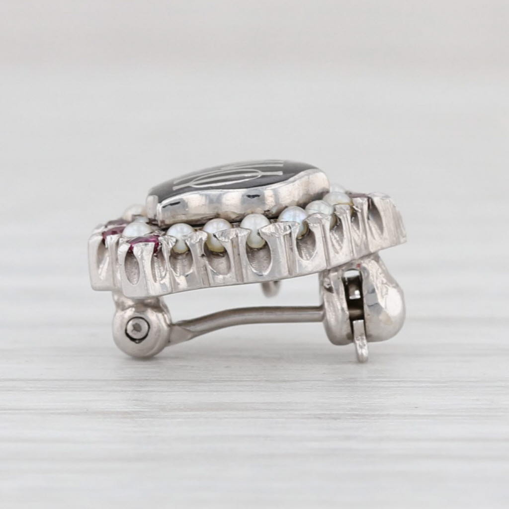 Light Gray Phi Kappa Psi Sweetheart Pin 10k White Gold Pearl Synthetic Ruby