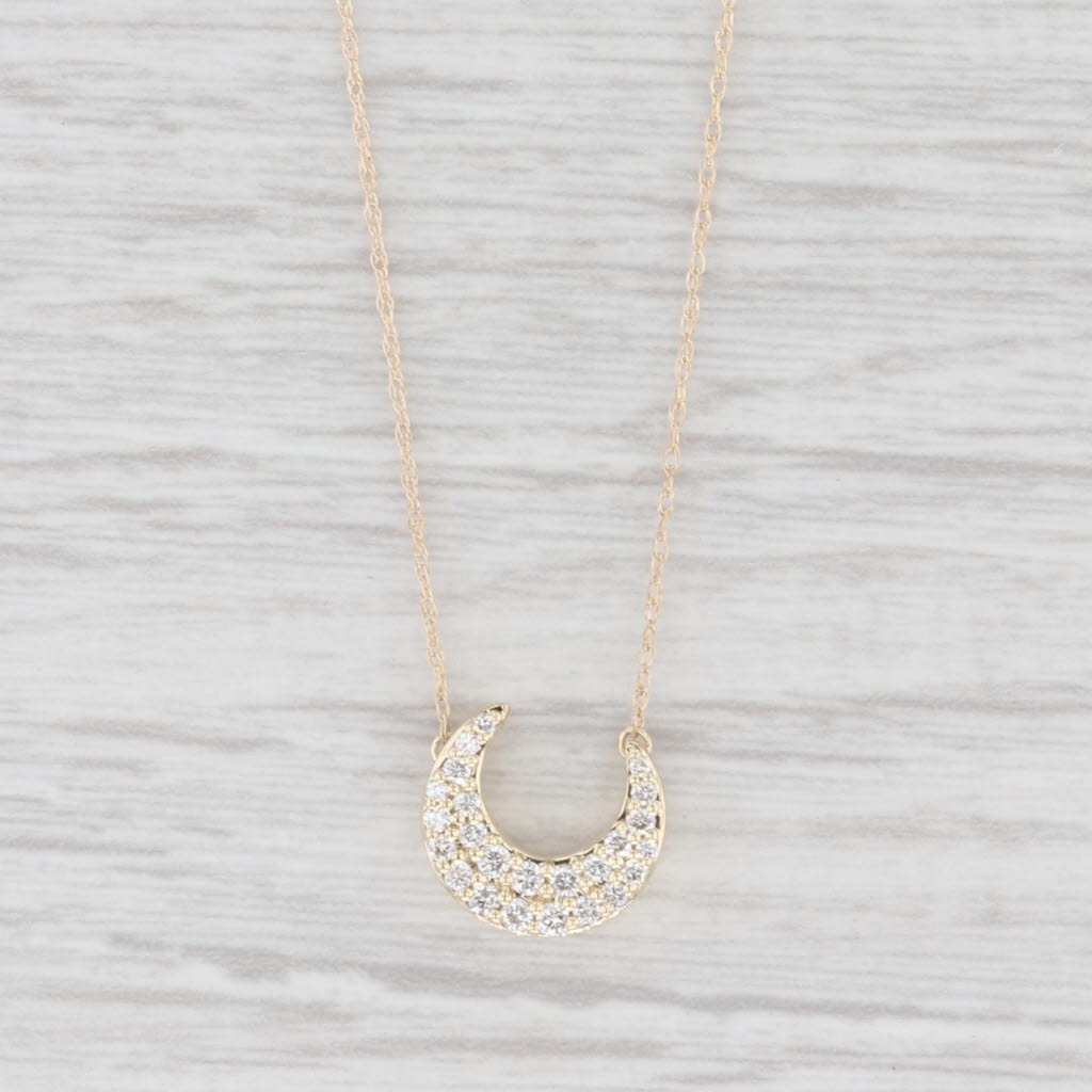 Light Gray New 0.24ctw Diamond Crescent Moon Stationary Pendant Necklace 10k Gold 16"