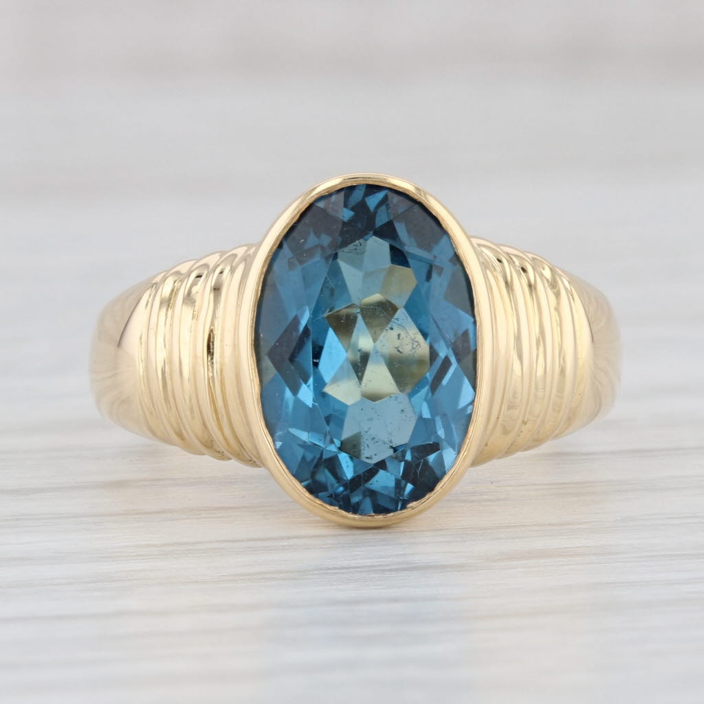 Light Gray 4.80ct London Blue Topaz Oval Solitaire Ring 18k Yellow Gold Size 9.5