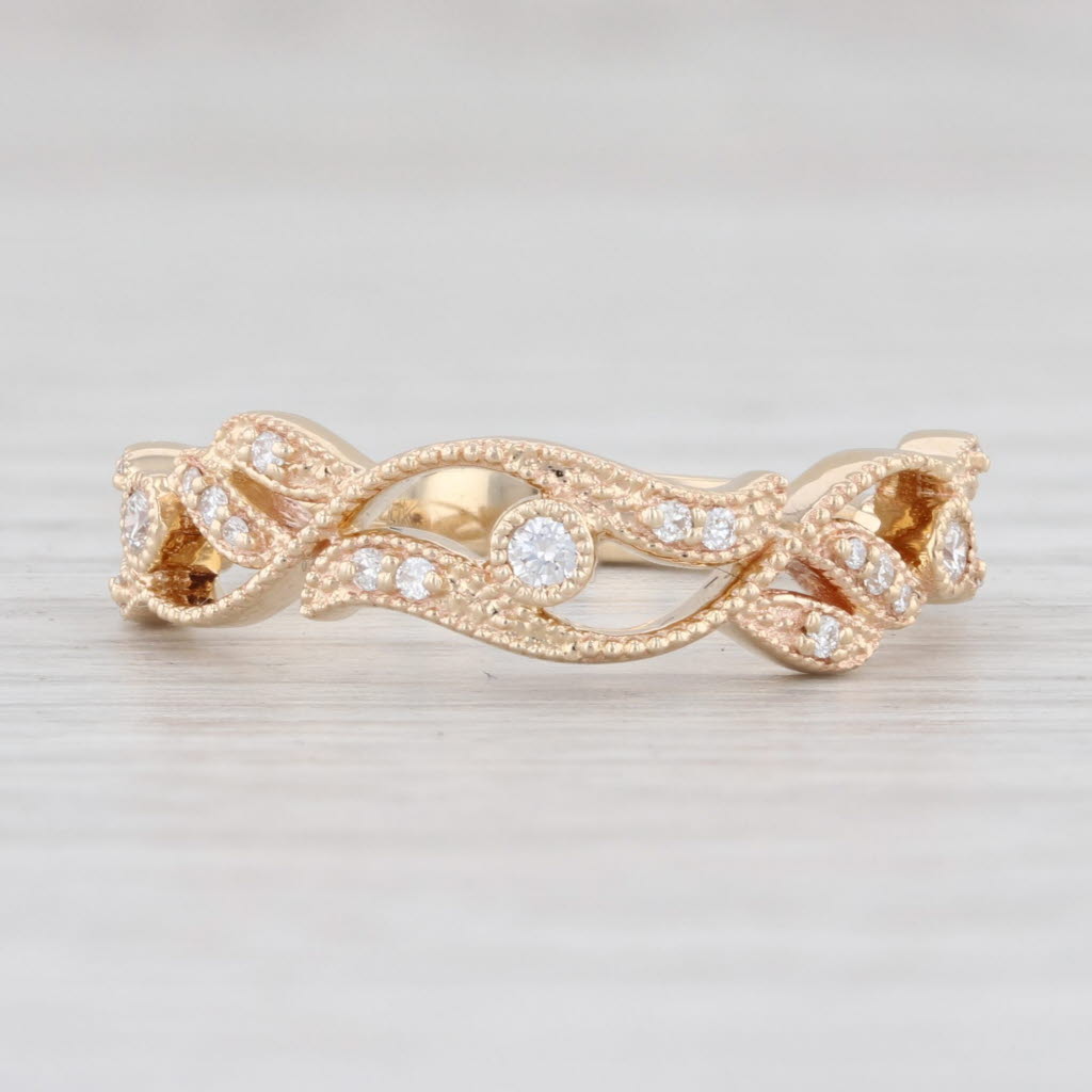 Light Gray New 0.12ctw Diamond Floral Band 14k Yellow Gold Size 6.5 Wedding Stackable Ring