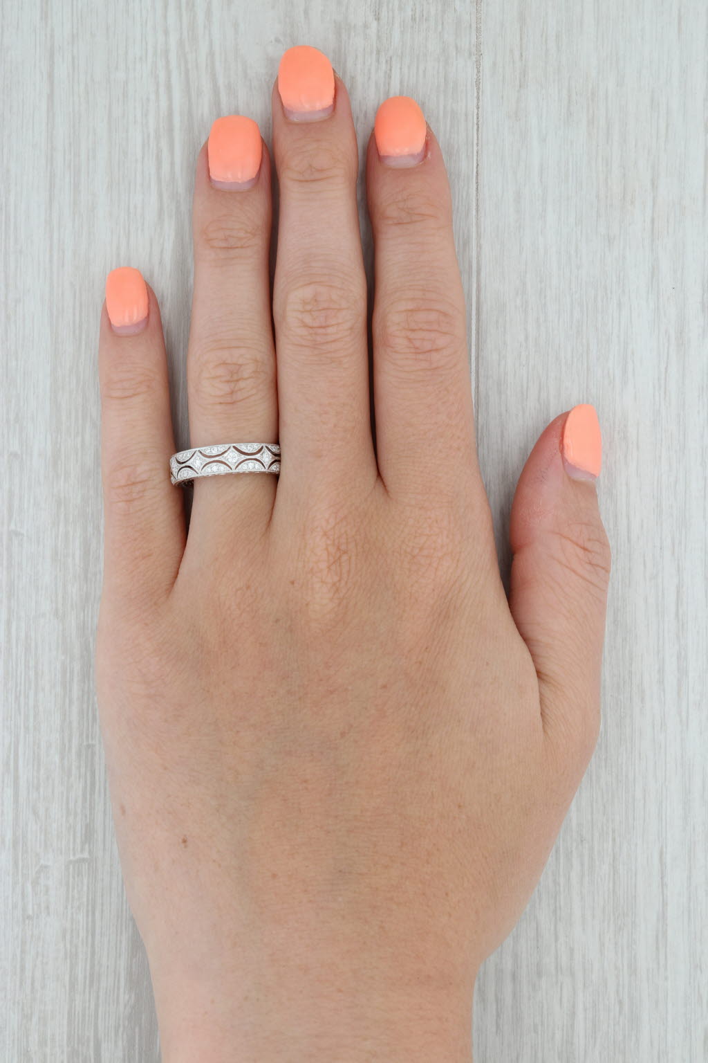 Gray New Scalloped Diamond Band 14k White Gold Size 6.5 Ring Wedding Stackable