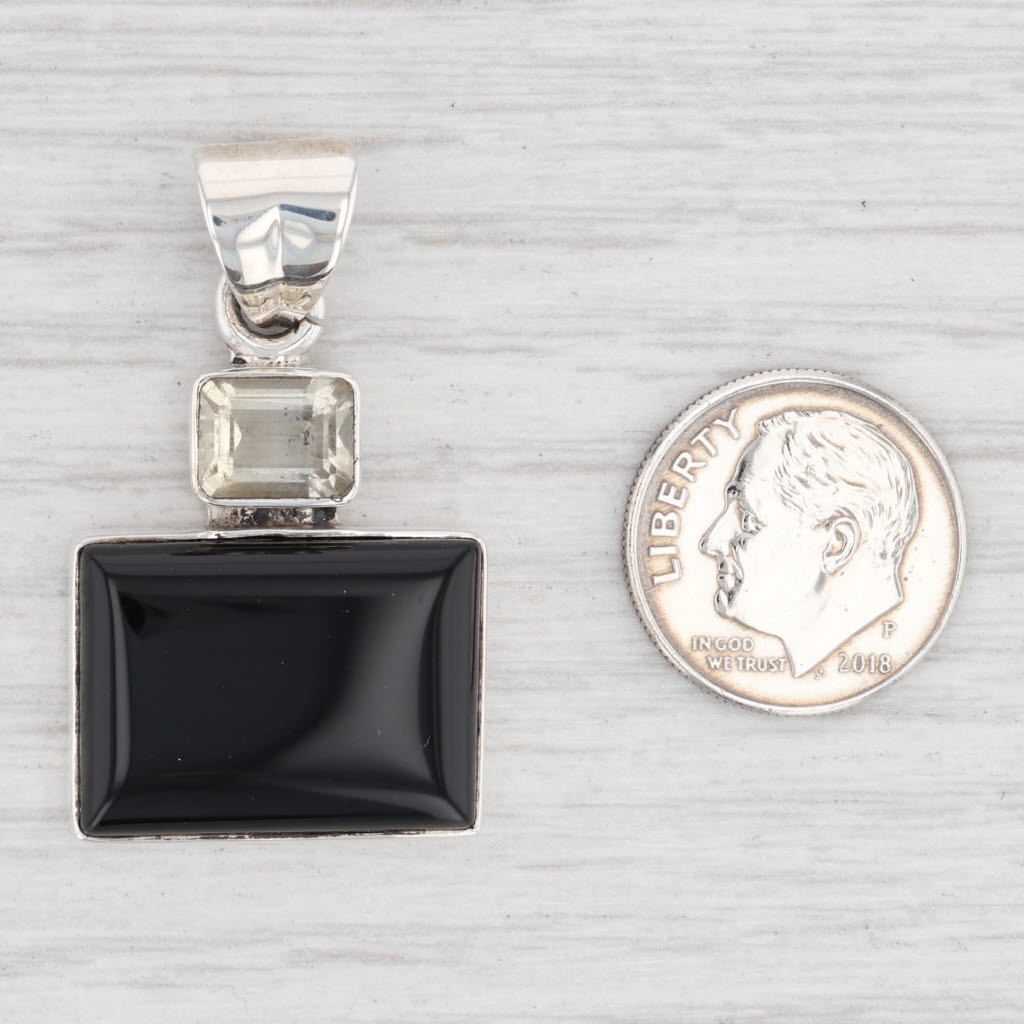 Light Gray New Black Onyx Citrine Pendant Sterling Silver Drop Statement