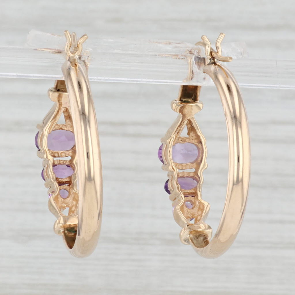 Light Gray 1.50ctw 3-Stone Amethyst Hoop Earrings 10k Yellow Gold Snap Top Posts