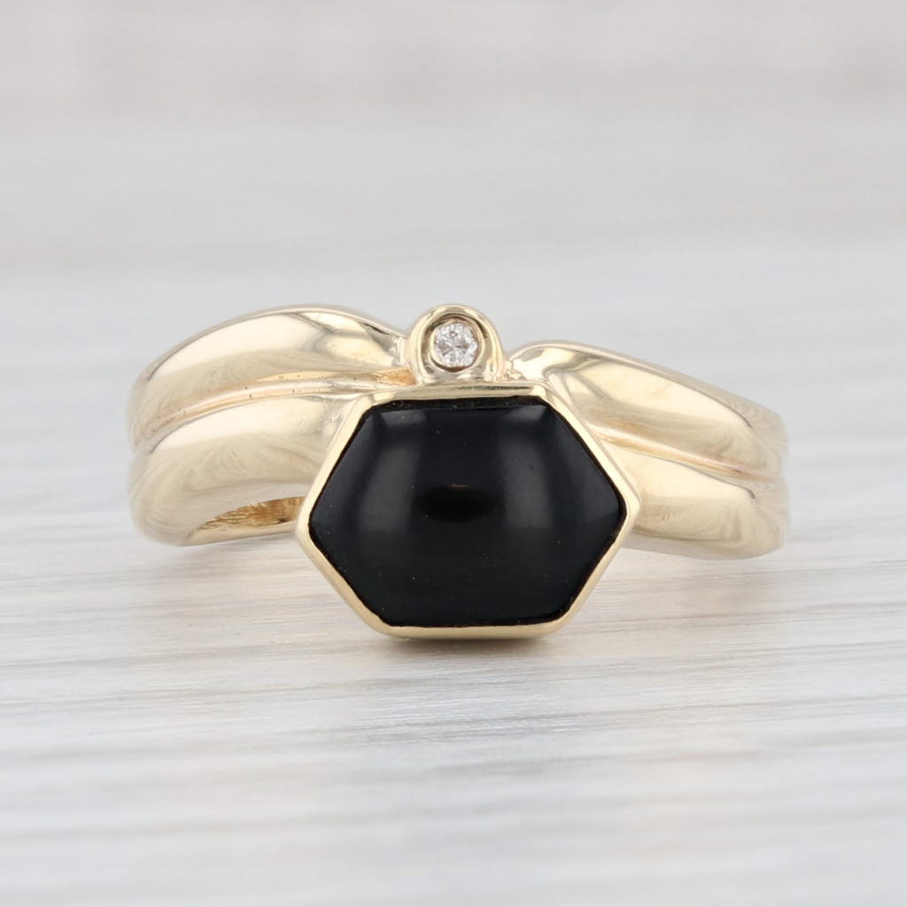 Light Gray Onyx Diamond Ring 14k Yellow Gold Size 5.75 Stackable