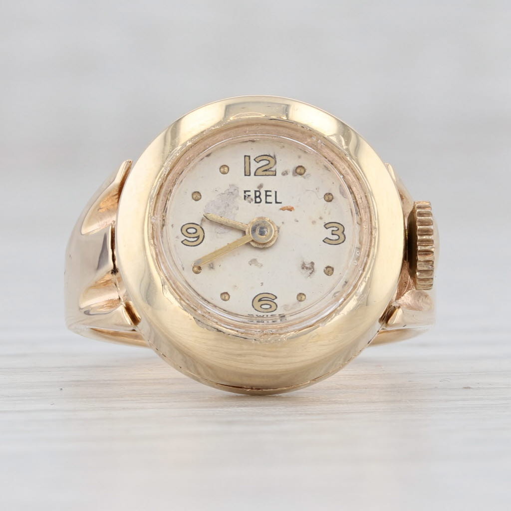 Light Gray Vintage Ebel Ladies Watch Ring 14k Gold Size 8 Mechanical Serviced Warranty